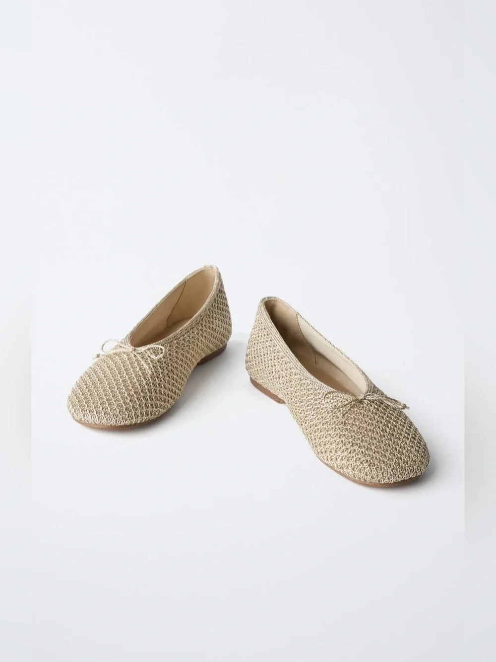 Zara NWT Gold Crochet Ballet Flats - Elegant Knit Women's Shoes